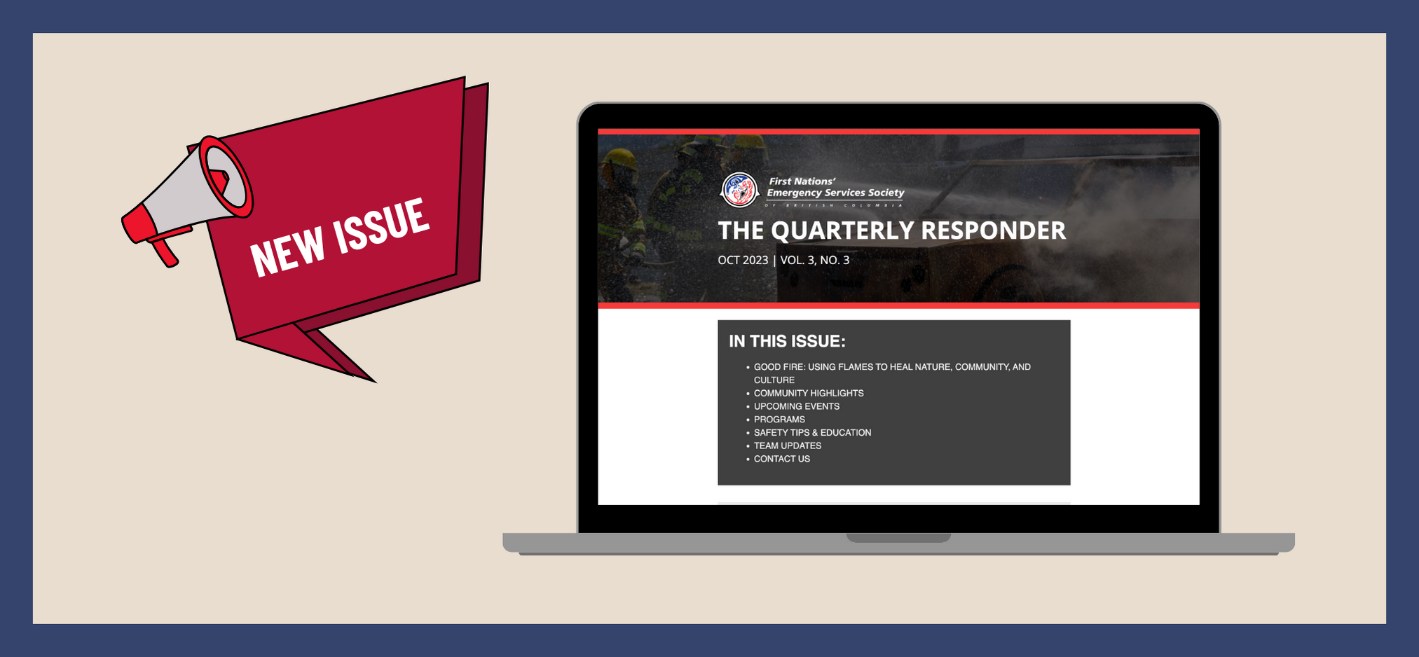 New issue of the quarterly responder. Graphic of what the newsletter looks like on a laptop