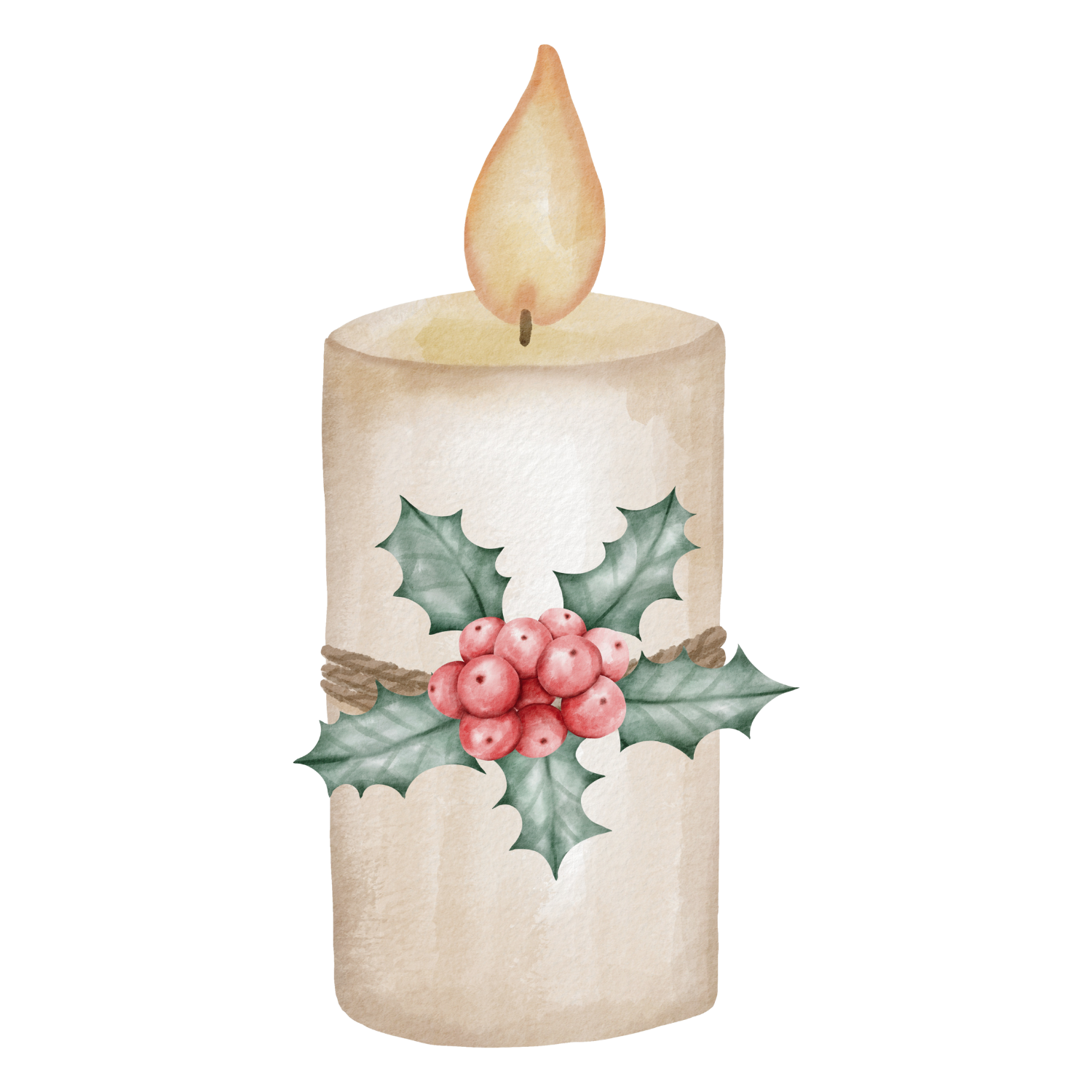 a watercolour image of a christmas candle