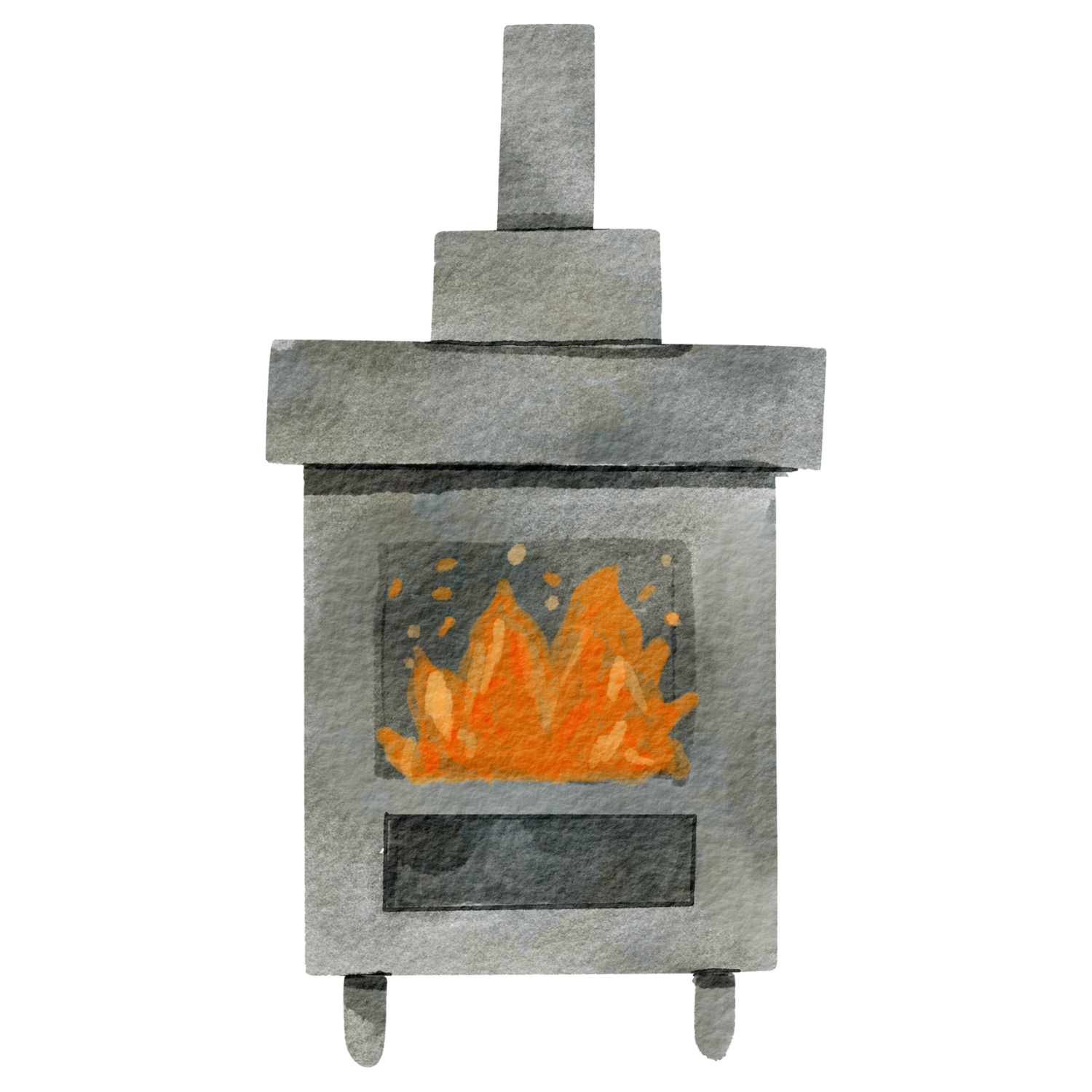 watercolour illustration of wood stove