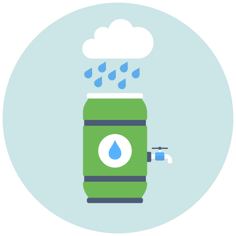 illustration of rain falling into a rain barrel