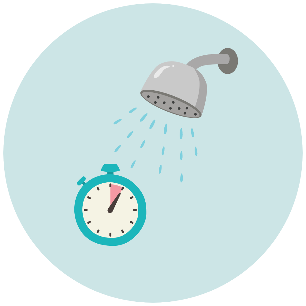 illustration of shower head and timer