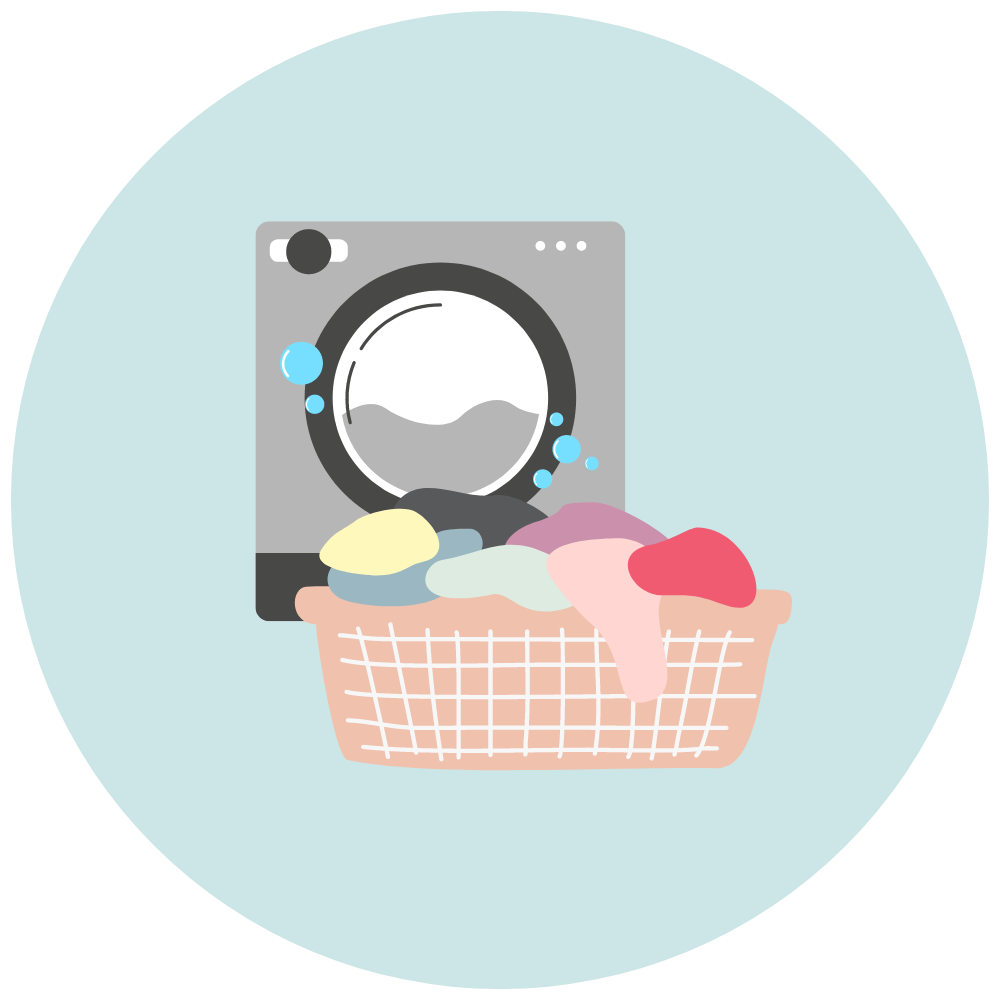 illustration of laundry machine and laundry basket