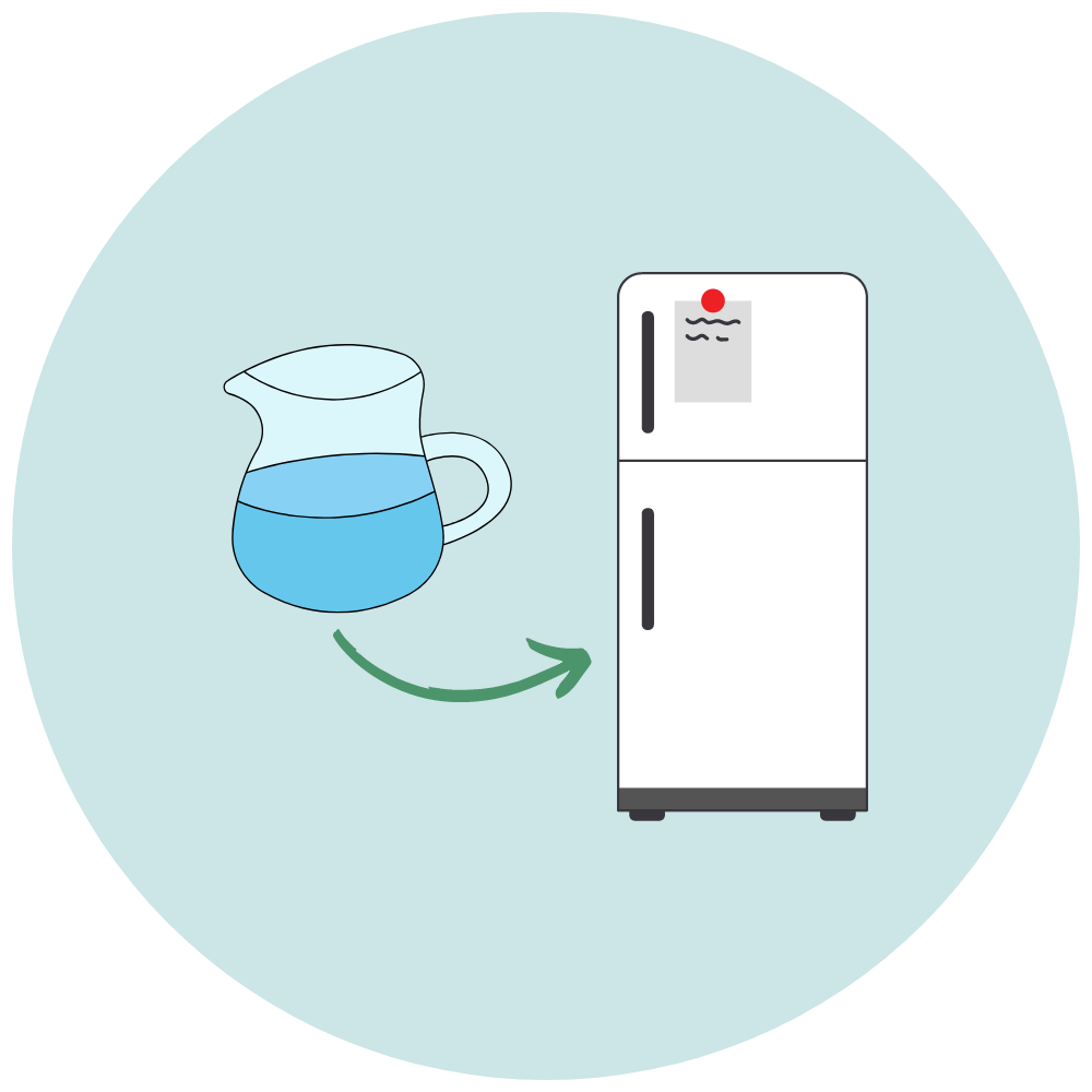 illustration showing to put water in the fridge
