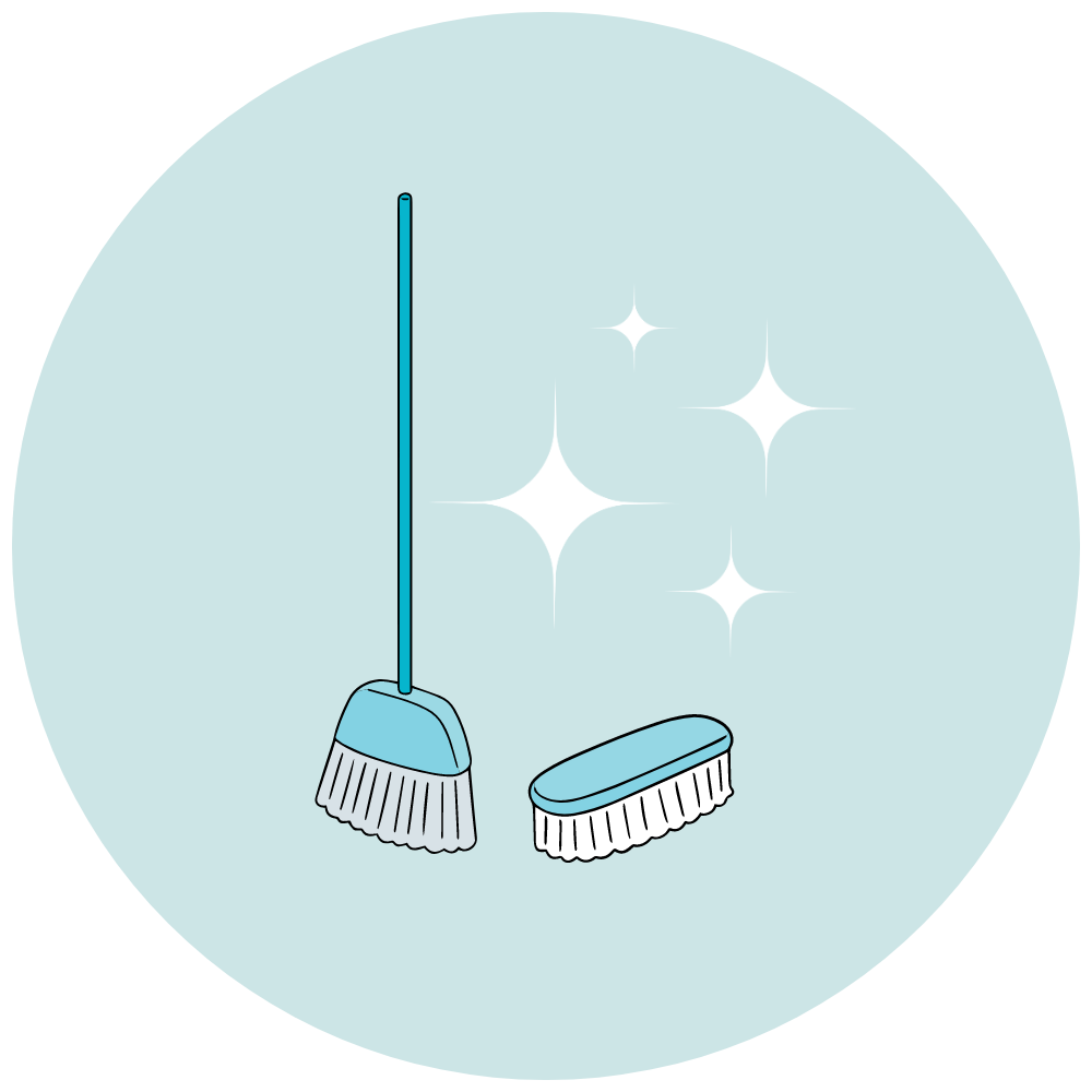 illustration of broom and brush for cleaning