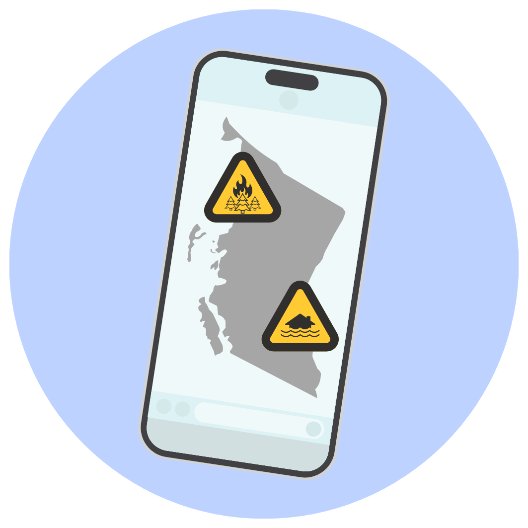 gasoline can graphic of a cellphone with a map of BC